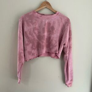 Pink Tie Dye Cropped Crew Neck Sweatshirt Women's Sz M